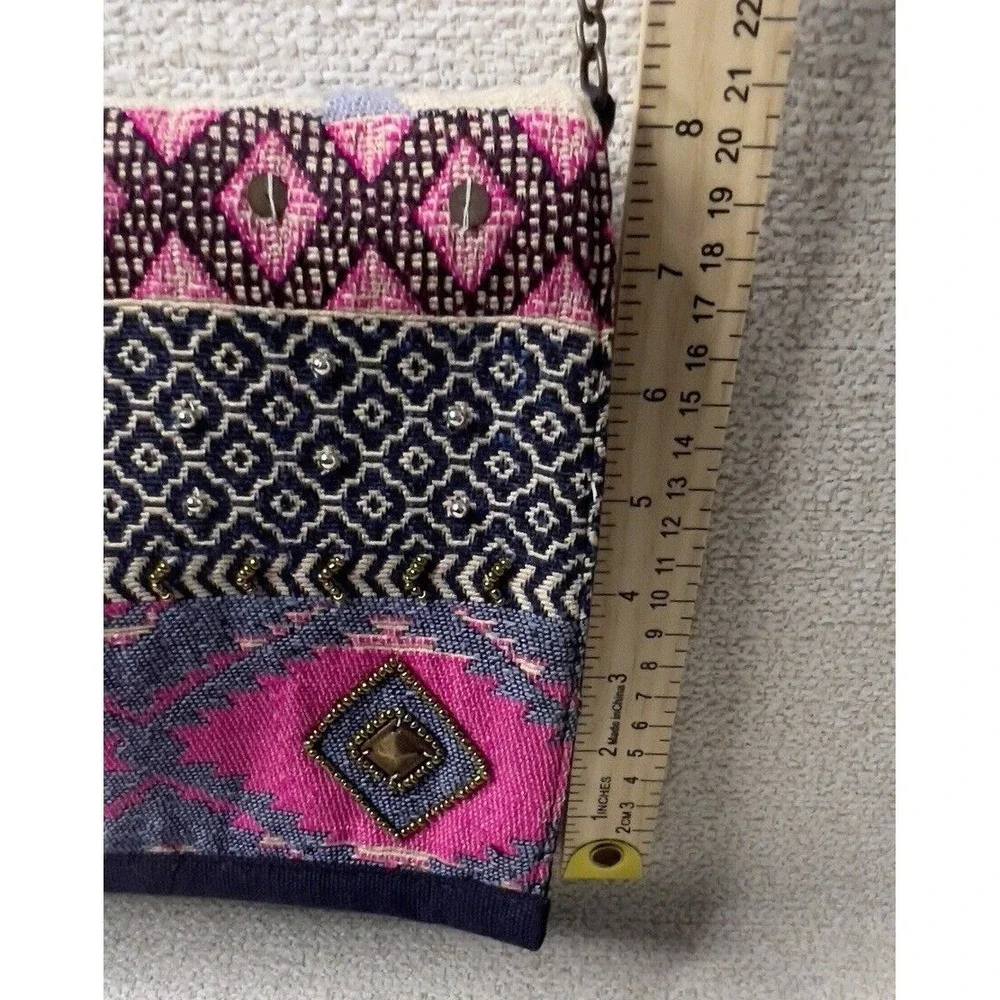 Francesca Biondi Clutch Purse Southwest Design Pink‎ Blue Fabric Crossbody